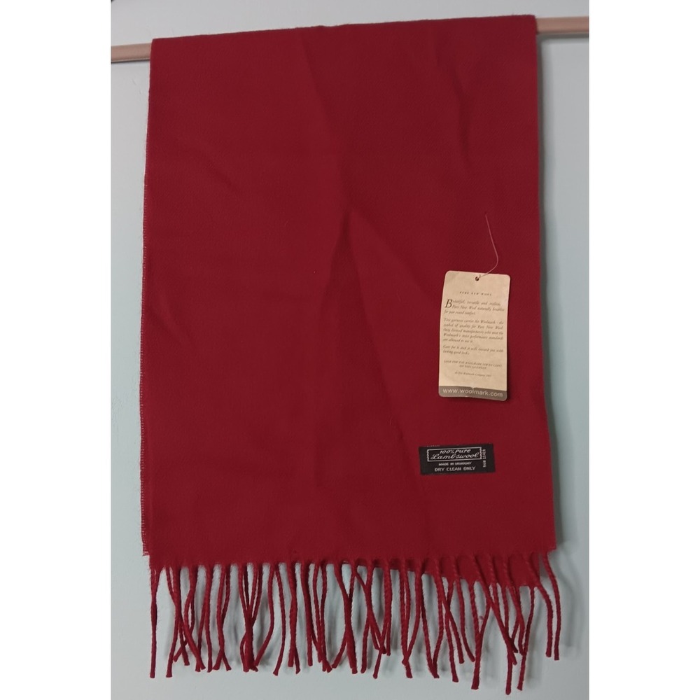 WOOLMARK 100% Pure Lambs Wool Fringe Scarf Wrap 12x58 NEW NWT Cranberry Red